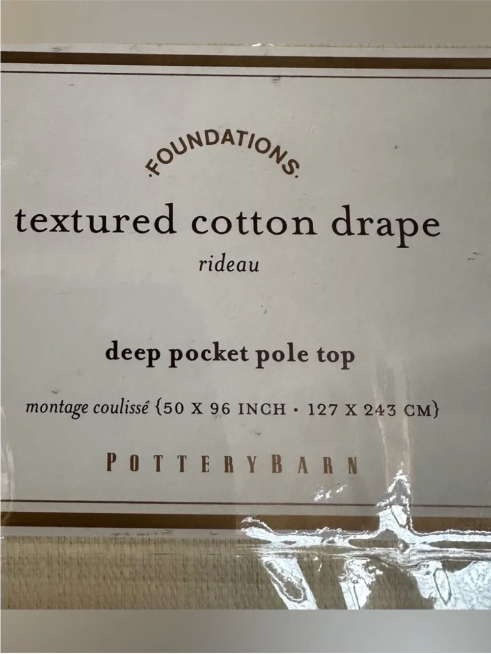 Pottery barn foundations drape curtain panel cream cotton 50x96